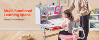 SucceBuy Juego de escritorio y silla de estudio para niños, altura ajustable con estantería y cajón de almacenamiento, 0-40 ° Escritorio inclinado, mesa de estudio, rosa - details 0