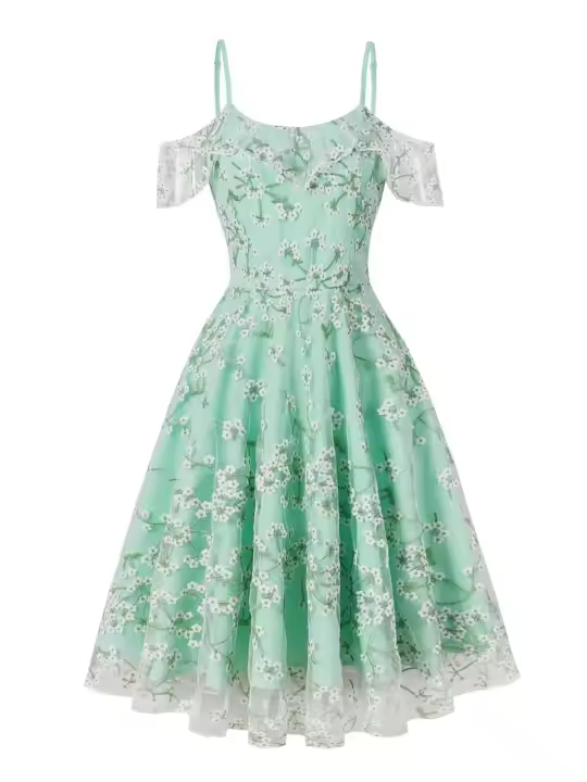 Elegante vestido de malla vintage, fiesta en la espalda con mujer. - 1