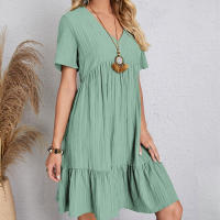 Vestido Mini de Línea Suelta con Volantes de Verano Elegante para Fiestas de Playa - details 13