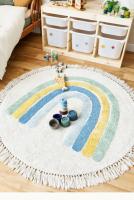 Alfombra de Felpa con Borlas Lavable en Máquina Diseño Redondo con Dibujos Animados Arcoíris para Habitación de Niños Decoración Creativa sin Arrugas - details 10