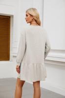 Color sólido mujer manga larga Mini cuello redondo vestido elástico grueso vestidos cortos para mujeres moda elegante Chic en venta liquidación X - details 3