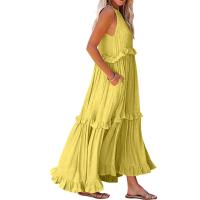 Vestido De Camisola Para Mujer Estilo Europeo Y Americano Verano Nuevo Con Aros Largo Y Volante Sin Mangas Cuello En V Vestido Largo - details 34