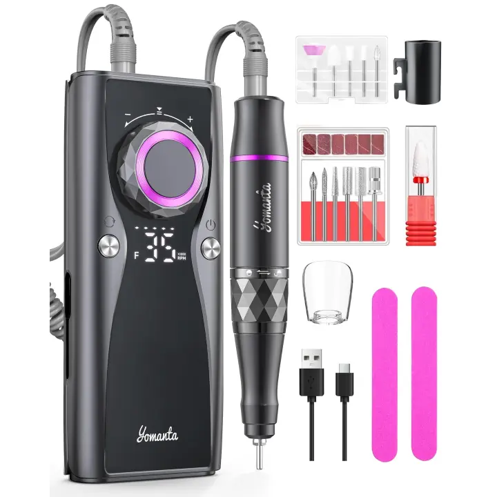 Kit profesional de taladro eléctrico para uñas: lima de uñas Efile recargable por USB de 35.000 RPM con 12 bits para pulir uñas de gel/acrílico, juego de herramientas de manicura portátil para salón/hogar - 1