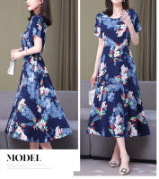 Nueva moda Casual 2024 vestidos elegantes de verano para mujeres cuello redondo estampado Vintage Vestido de manga corta ropa suelta de mujer - details 5