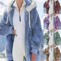 Chaqueta de lana cálida y holgada para mujer, talla grande, nueva, con capucha - details 0