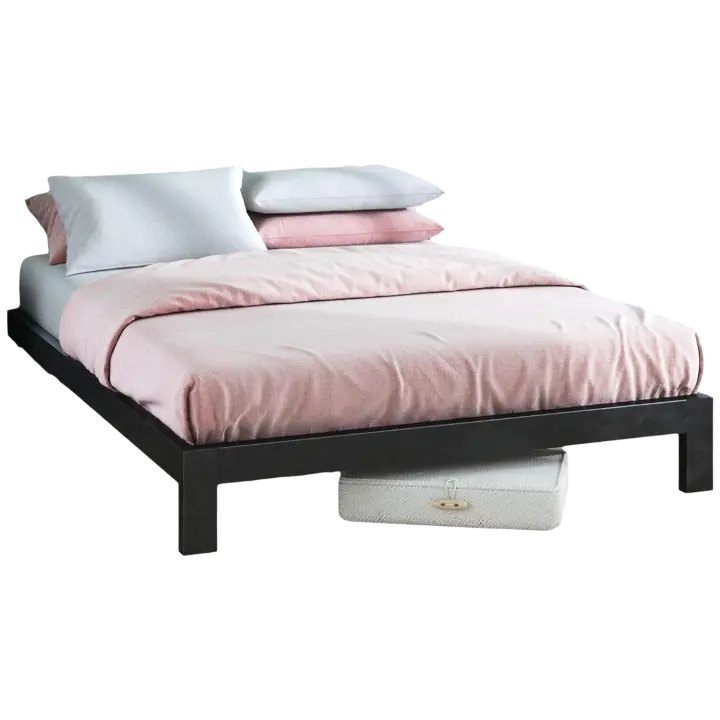 Arnav Cama 135x190 cm - Altura 26 cm - Somier de plataforma de metal con soporte de listones de madera - Negro - 1