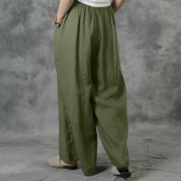 Nuevos pantalones de pierna ancha informales de talla grande de verano, pantalones de cintura elástica de lino y algodón de Color sólido, pantalones con cordón de calle para mujer - details 7