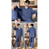 Conjunto de Pijama de algodón para hombre, ropa de dormir de manga larga con cuello vuelto, conjunto de 2 piezas para el hogar, Otoño e Invierno - details 11