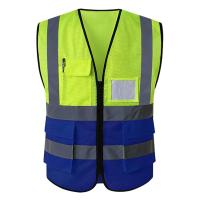 Trabajo plano de la ropa deportiva de la malla segura alto Vis azul negro chaleco rosado reflexivo cremallera poliéster durable Ems - details 2