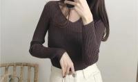 Suéter Sexy ajustado con cuello en V para mujer Manga larga de punto con parte inferior suave - details 40