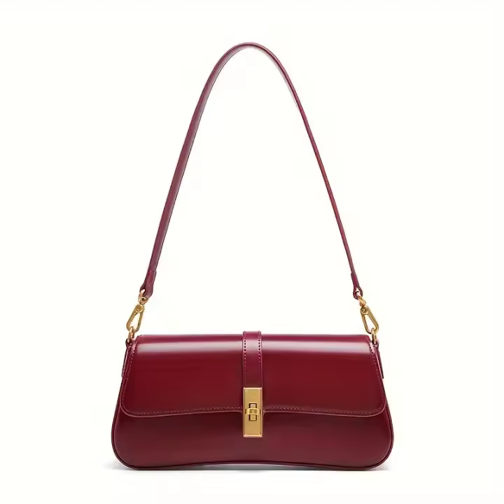 Bolso baguette elegante para mujer - Bolso bandolera desmontable elegante con cierre en tono dorado, marrón/negro, versátil para uso diario, accesorio elegante, artesanía de alta calidad - 1