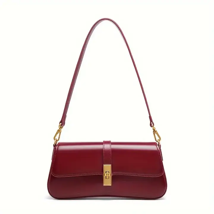 Bolso baguette elegante para mujer - Bolso bandolera desmontable elegante con cierre en tono dorado, marrón/negro, versátil para uso diario, accesorio elegante, artesanía de alta calidad - 1