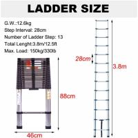 Escalera Telescópica Portátil de Aluminio 6,2m, 2 Ganchos, 15 Peldaños, Antideslizante, Multiusos, Carga de 150kg - details 44