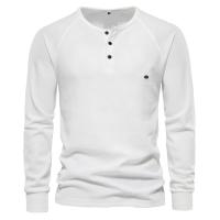 Camiseta AIOPESON Waffle Henley para hombre, camisetas básicas transpirables de manga larga para hombre, camisetas nuevas de otoño de Color sólido para hombre - details 6
