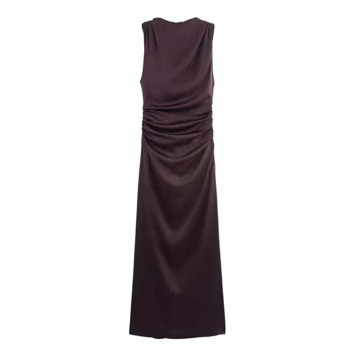 Vestido largo de satén texturizado sin espalda, versátil y a la moda para mujer, nuevo estilo 8391052 - 1