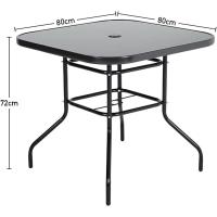 Mesa de jardín Mesa de comedor al aire libre Mesa de centro de vidrio templado Mesa de patio con orificio para sombrilla (cuadrado-80 x 80 x 72 cm) - details 2