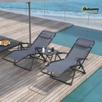 Set de 2 Tumbonas Jardín Exterior Plegables con Mesa Auxiliar Portavasos Tumbonas de Gravedad Cero con Respaldo Ajustable Reposabrazos Extraíble para Patio Piscina Terraza Exterior Beige - details 10