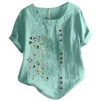 Blusa informal de lino y algodón para mujer, camisa elegante de manga corta con botones, Tops bohemios de talla grande, ropa de calle 2024 - details 6