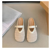 Verano nuevas zapatillas perezosas transpirables tejidas de un pedal zapatillas de cabeza de bolso de fondo plano cómodo de suela suave para mujer. - details 16