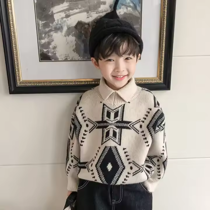 2024 Otoño/Invierno nueva moda para niños Linda camiseta de cuello alto de manga larga estampada suelta y cómoda multifuncional - 1