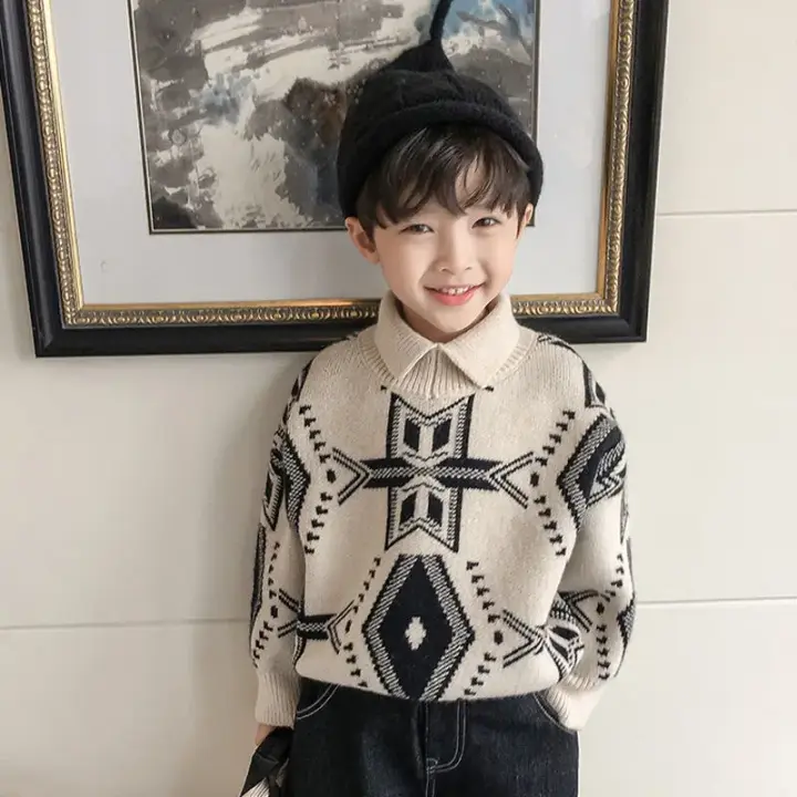 2024 Otoño/Invierno nueva moda para niños Linda camiseta de cuello alto de manga larga estampada suelta y cómoda multifuncional - 1