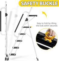 Carga hasta 360 kg, con Bloqueo de Seguridad, Pedales Anchos Antideslizantes, Pasamanos, Escalera Doméstica Ligera de Acero Hogar Cocina Oficina Armarios, Blanco - details 23
