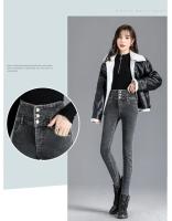 Pantalones vaqueros térmicos de lana gruesa para mujer, Vaqueros ajustados cálidos de cintura alta, pantalones pitillo con botones elásticos, pantalones vaqueros informales de terciopelo para mamá - details 37