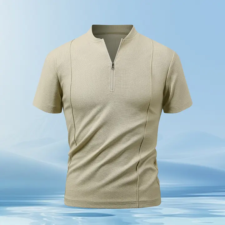 Camiseta de Hombre de Seda de Hielo de Verano Manga Corta, Suelto, Transpirable, Secado Rápido, Doble Abre - 1