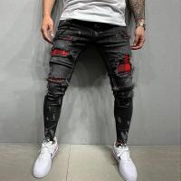 Nuevos pantalones vaqueros rasgados ajustados para hombre, parches Endothecium con agujeros de rejilla a la moda, pantalones pitillo de mezclilla informales elásticos ajustados, pantalones para correr - details 0