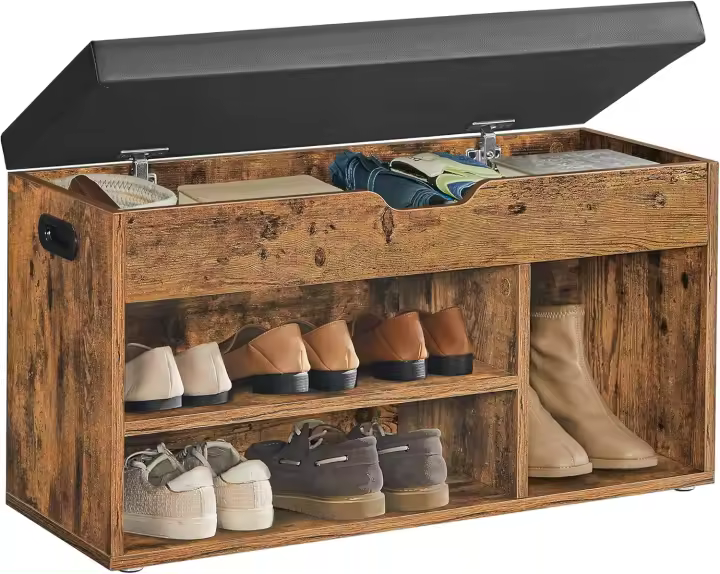 Banco Zapatero con Cojín, Banco de Almacenamiento, 3 Compartimentos, Almacenamiento Oculto, Estantes, Sala de Estar, Pasillo, Dormitorio, Carga 136 kg, Blanco Nube LHS30W - 1