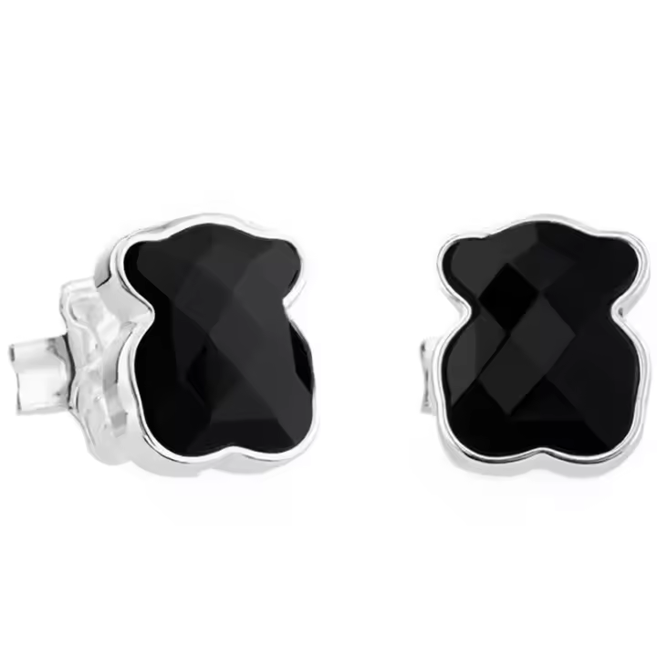 Pendientes de plata de ley con motivo de ónix facetado, elegantes y sencillos - 1