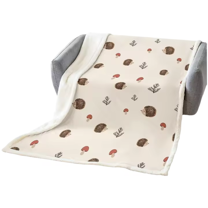 Manta bonita de erizo para niños, manta Sherpa con estampado de setas de erizos Kawaii para cama, sofá, manta polar de animales salvajes de dibujos animados para niños y niñas, naturaleza suave - 1