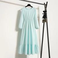 Vestido largo ajustado a la cintura con jersey de manga larga de color liso para mujer - details 12