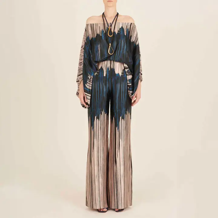 2025 Nuevo top suelto con mangas de murciélago, conjunto de moda con pantalones de pierna ancha, conjunto de dos piezas para mujer - 1