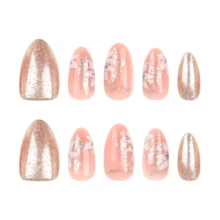 Uñas postizas doradas a prueba de manchas, decoración de purpurina, almendra, manicura, amantes y blogueros de belleza - 1