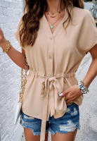 Top elegante de cintura ajustada de Color sólido elegante de primavera y verano a la moda para mujer - details 2