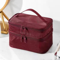 Bolso De Viaje Organizador De Maquillaje 2 Capas Transparente Plegable Con Malla Y Cierre De Cremallera Gran Capacidad Para Kit De Limpieza 2024 - details 6