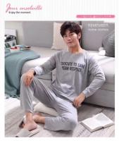 Pijama Para Hombres Verano Otoño Invierno Ligero Algodón Suelto Joven Con Cuello Redondo Y Mangas Largas Cómodo Para El Hogar - details 1