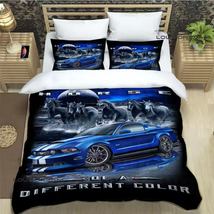 Exquisito Conjunto de Ropa de Cama 3D M-Mustang Cubierta de Edredón Comfortador - 1