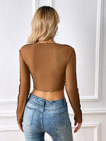 Camisetas de manga larga para mujer, ropa informal ajustada, suave, cuello redondo, elegante y brillante, primavera, 2023 - details 8