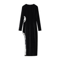 Nueva moda mujer Sexy vestido largo ajustado con abertura calada Club fiesta Maxi mujer Vintage negro Veet vestidos - details 0