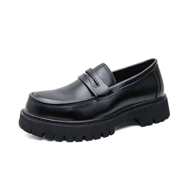 Cuero para 39-46 Brock estilo británico suela gruesa aumento de altura negro Casual traje de negocios zapatos de novio de boda - 1