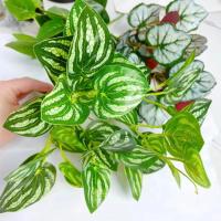 Nuevas 7 cabezas de plantas verdes artificiales 33cm plantas falsas simuladas hojas verdes de plástico decoración de boda - details 2