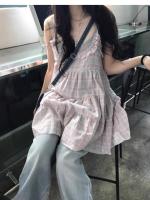 Retro coreano Sle Sweet Girl lindo Puffy Plaid encaje Halter pastel vestido de mujer chaleco Top algodón 00% primavera 2025 - details 3