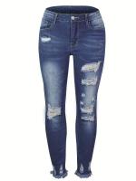 Pantalones vaqueros ajustados recortados con dobladillo crudo rasgados, pantalones ajustados de cintura alta, ropa de mezclilla para mujer - details 14