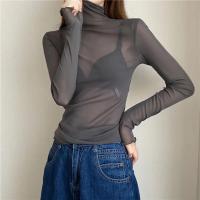 Camiseta de Malla Transparente para Mujer Manga Larga, Cuello Redondo, Seda y Encaje - details 5
