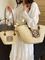 Bolso de paja tejido de gran capacidad, bolso de mano hecho a mano, bolso de estilo festivo, bolso de hombro - details 3