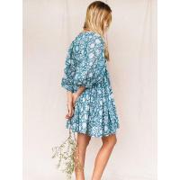 Vestido corto de vacaciones de playa de rayón informal suelto con lazo floral para mujer de moda de verano - details 11