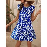 Vestido de verano para mujer con cuello redondo, manga con volantes y estampado de volantes - details 20