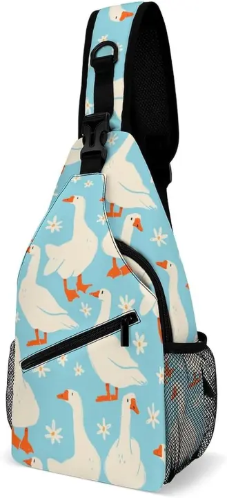 Bolsa de Pecho de Pato de Ganso Blanco Bolsa Cruzada con Flores de Camomila - 1